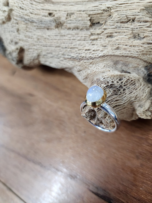 TMOVJ - Rainbow Moonstone Oval 18 Karat Gold Plate Luxury Ring