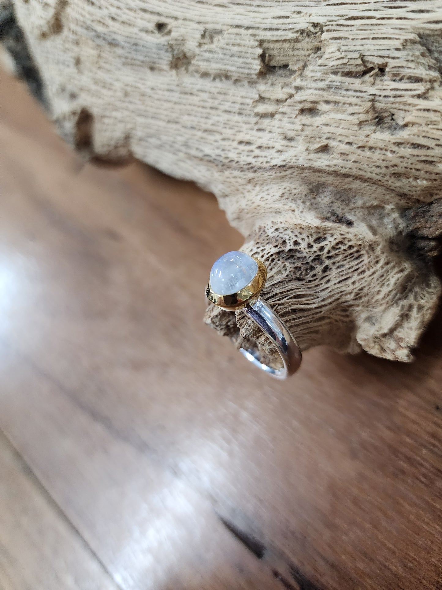 TMOVJ - Rainbow Moonstone Oval 18 Karat Gold Plate Luxury Ring