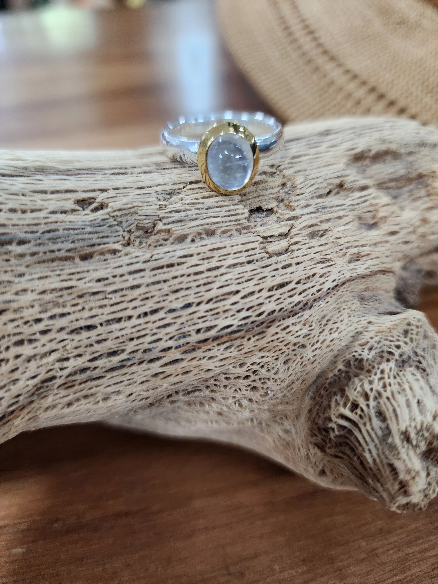 TMOVJ - Rainbow Moonstone Oval 18 Karat Gold Plate Luxury Ring