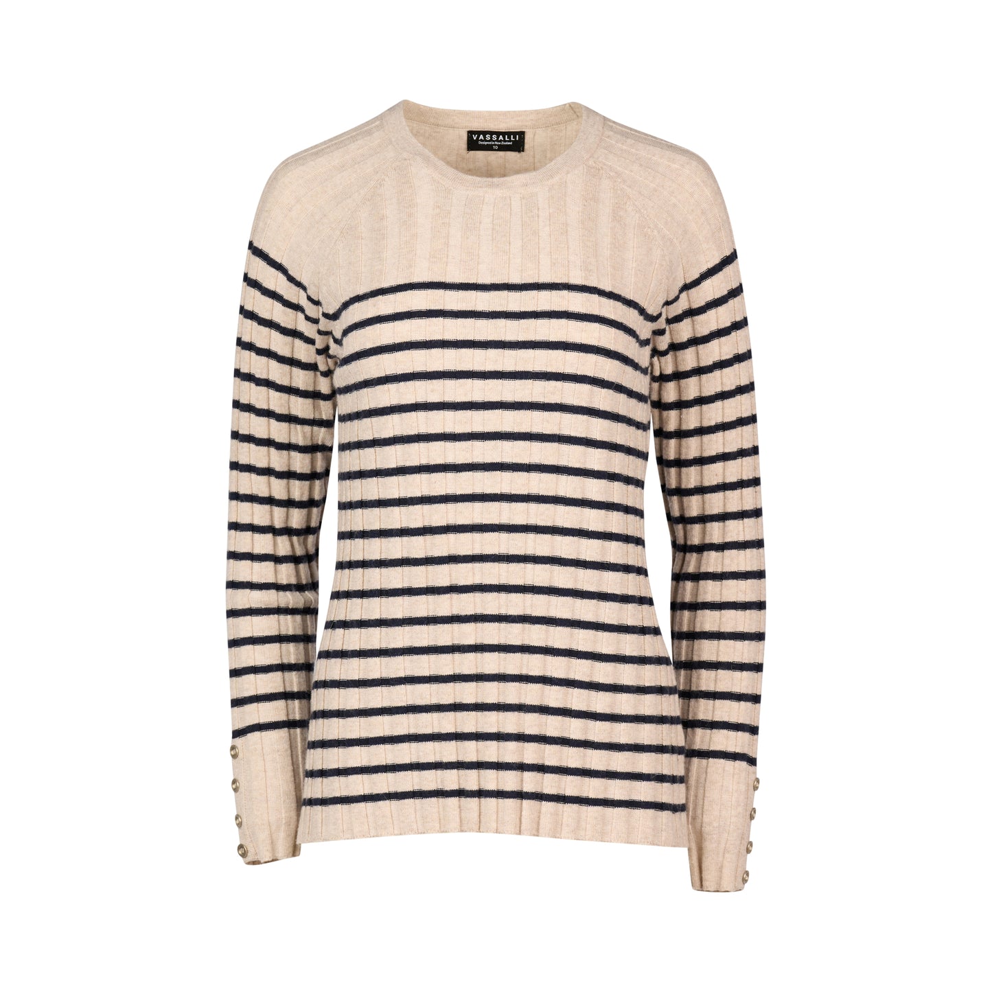 Vassalli - Round Neck Ribbed Knit Jumper | Oalmeal 1071