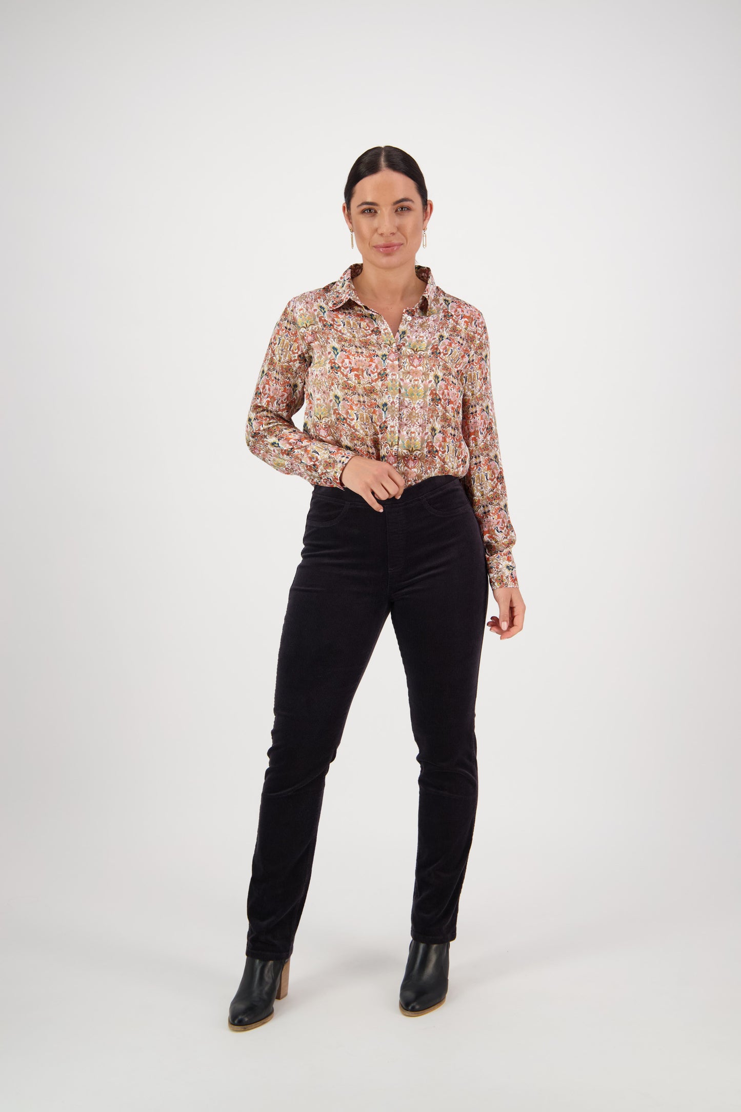 Vassalli - Slim Leg Full Length Widewale Cord Pull On Pewter | 234MW
