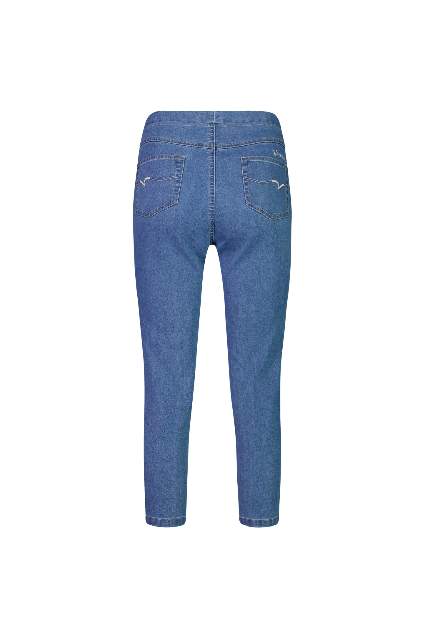 Vassalli - Skinny Leg 7/8 Length Contrast Stitch Denim Pull On Light Denim | V271CS