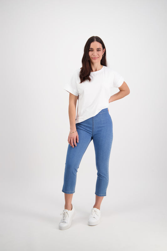Vassalli - Skinny Leg 7/8 Length Contrast Stitch Denim Pull On Light Denim | V271CS