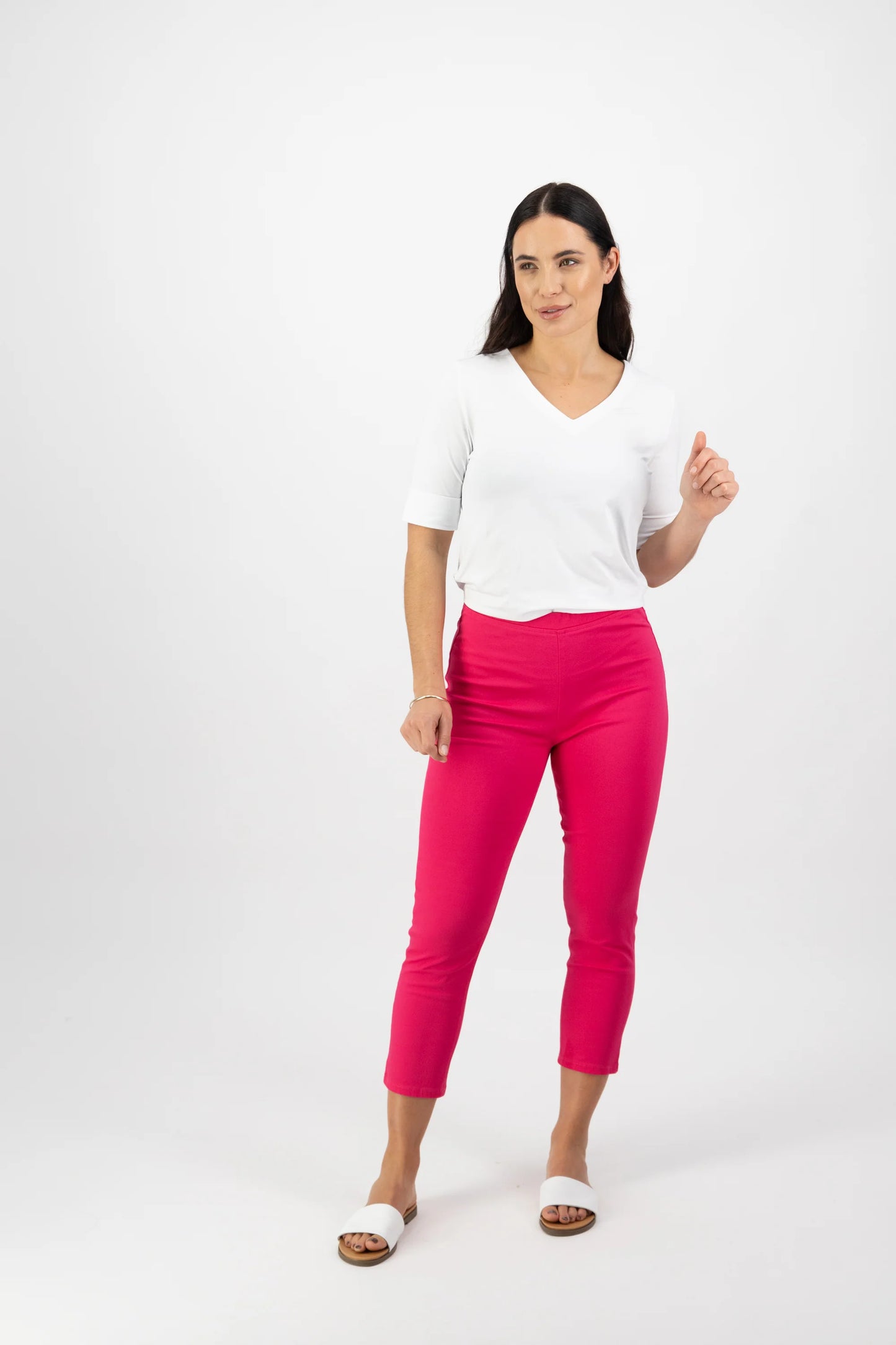 Vassalli - Plain Skinny Leg 7/8 Length Lightweight Pull On Cerise | V271LW