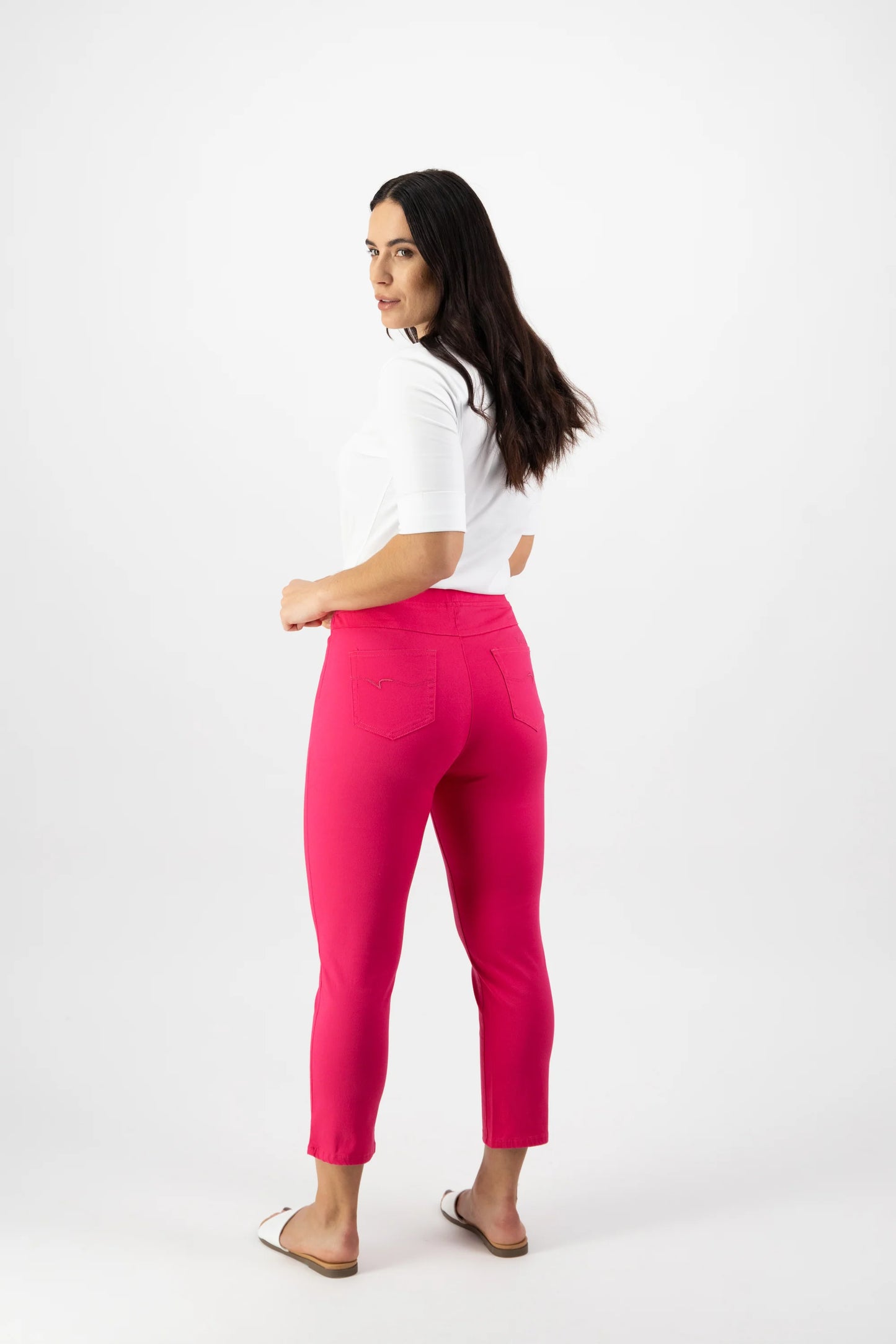 Vassalli - Plain Skinny Leg 7/8 Length Lightweight Pull On Cerise | V271LW