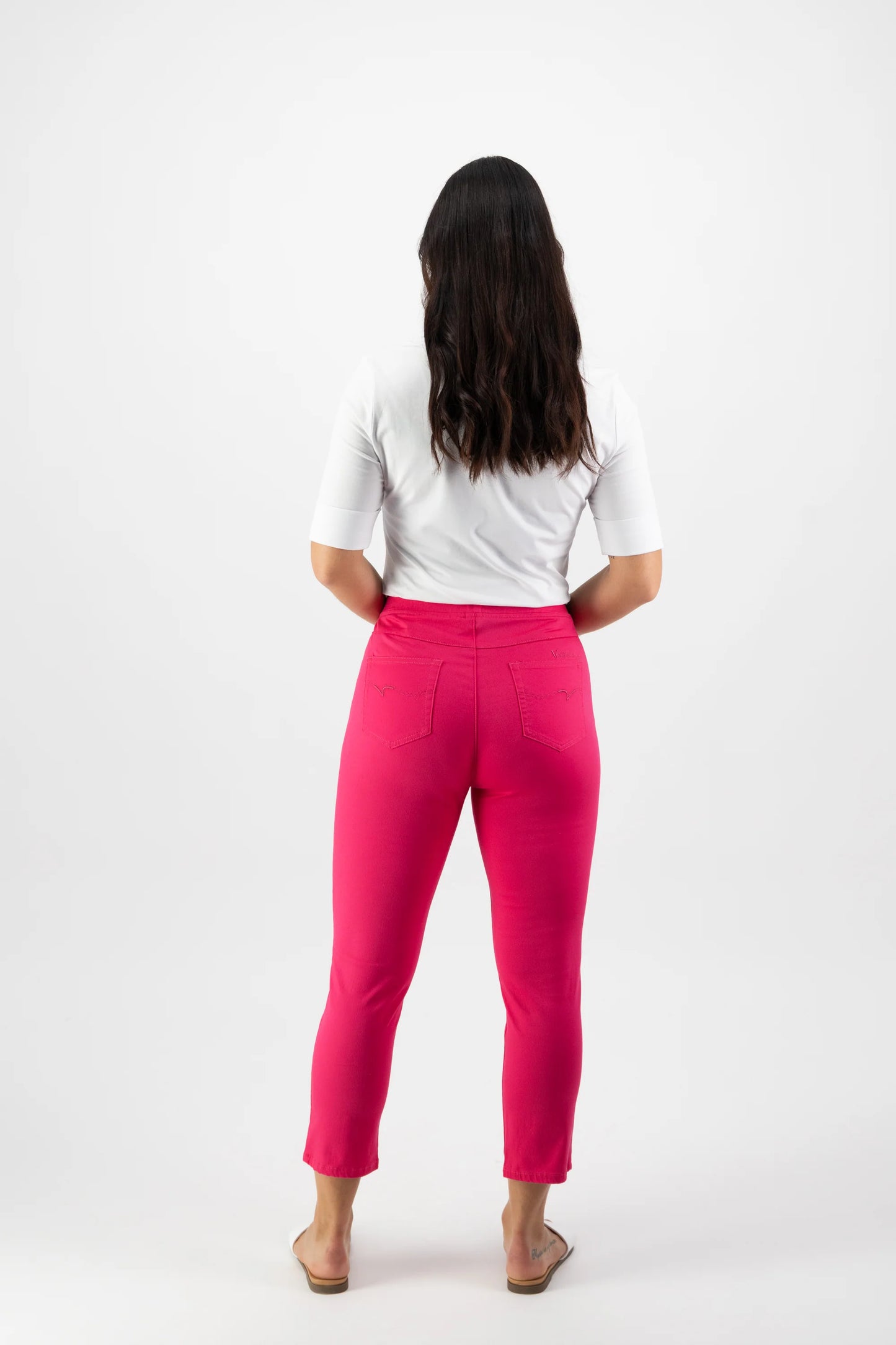 Vassalli - Plain Skinny Leg 7/8 Length Lightweight Pull On Cerise | V271LW
