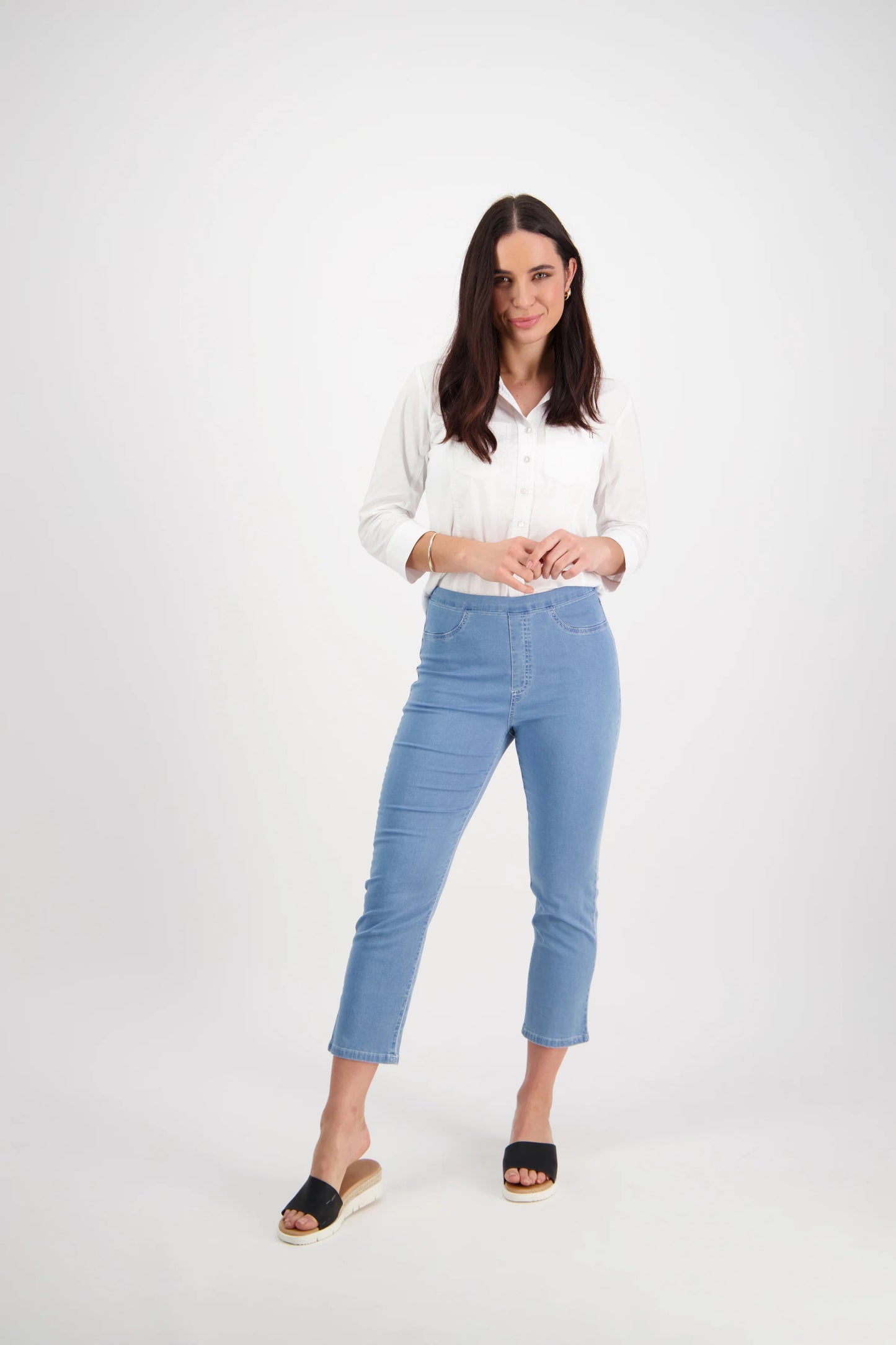 Vassalli - Slim Leg 7/8 Length Lightweight Denim Pull On Ice | V274