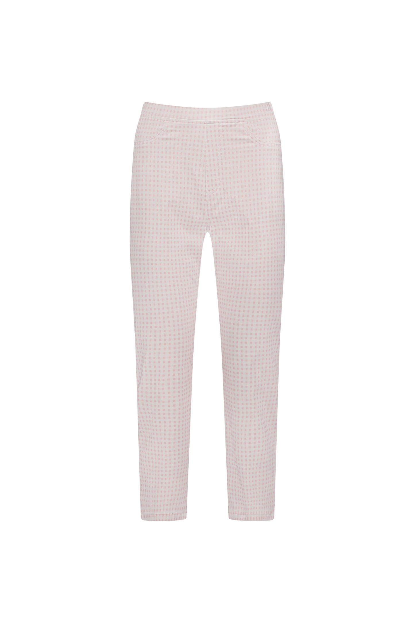 Vassalli - Printed Slim Leg 7/8 Length Pull On Pink Gingham | 274LW