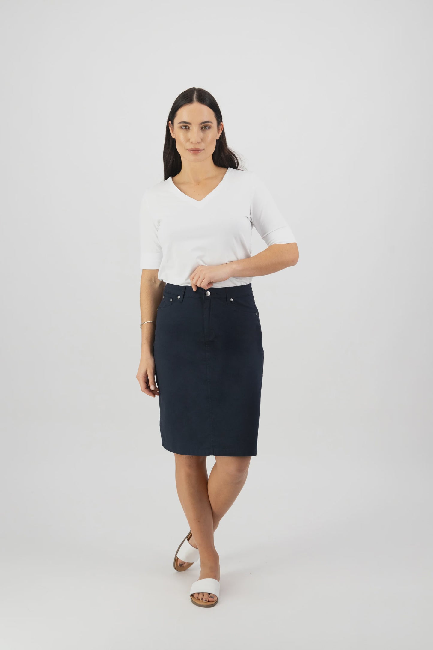 Vassalli - Poplin Skirt with Back Vent - Navy 372AVP