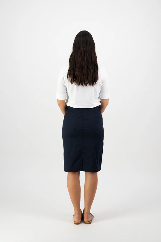 Vassalli - Poplin Skirt with Back Vent - Navy 372AVP