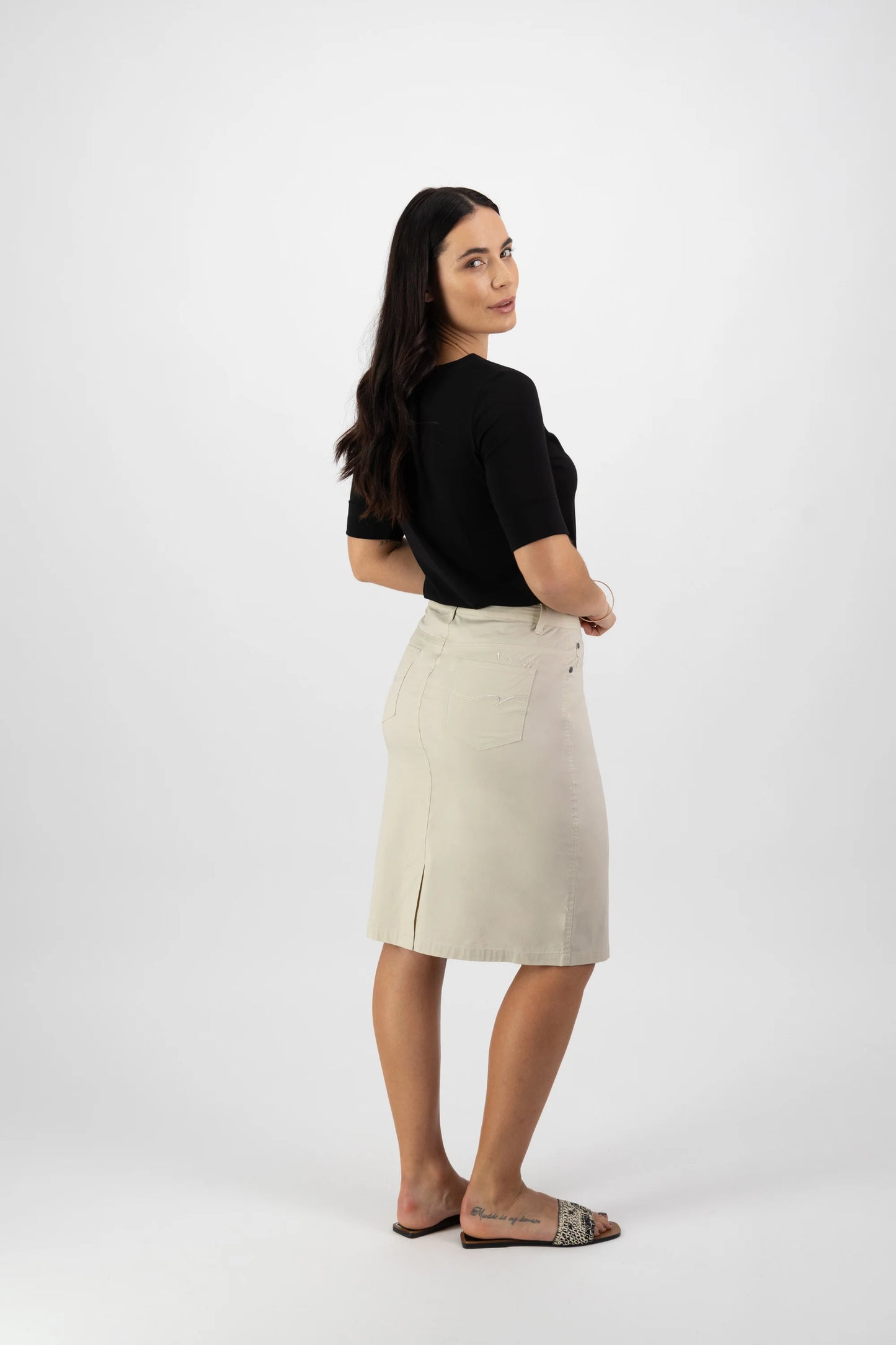 Vassalli - Poplin Skirt with Back Vent - Sand 372AVP