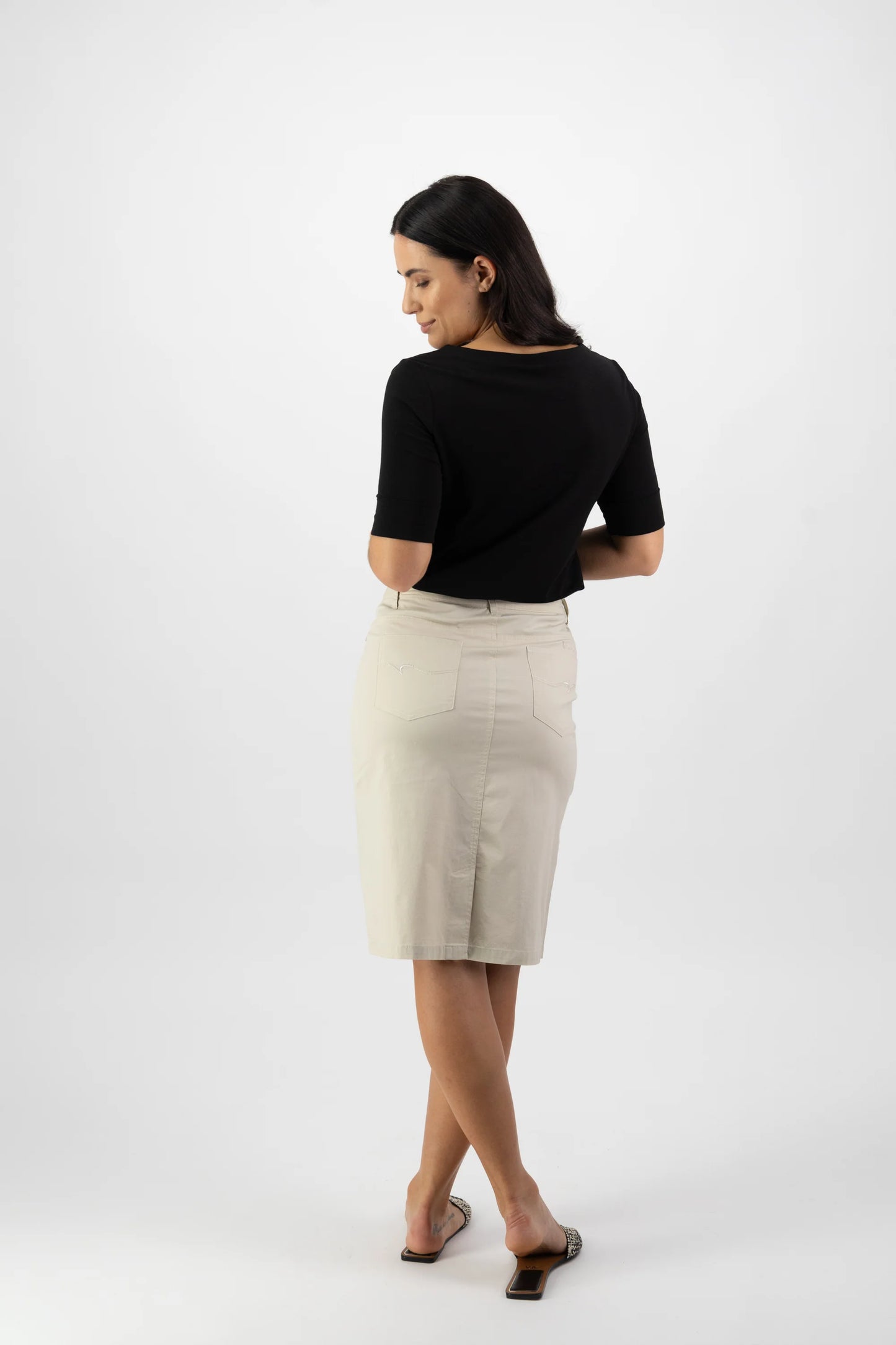 Vassalli - Poplin Skirt with Back Vent - Sand 372AVP