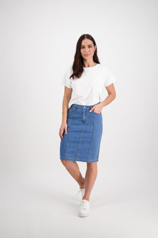 Vassalli - Contrast Stitch Denim Skirt - Light Denim | V372CS