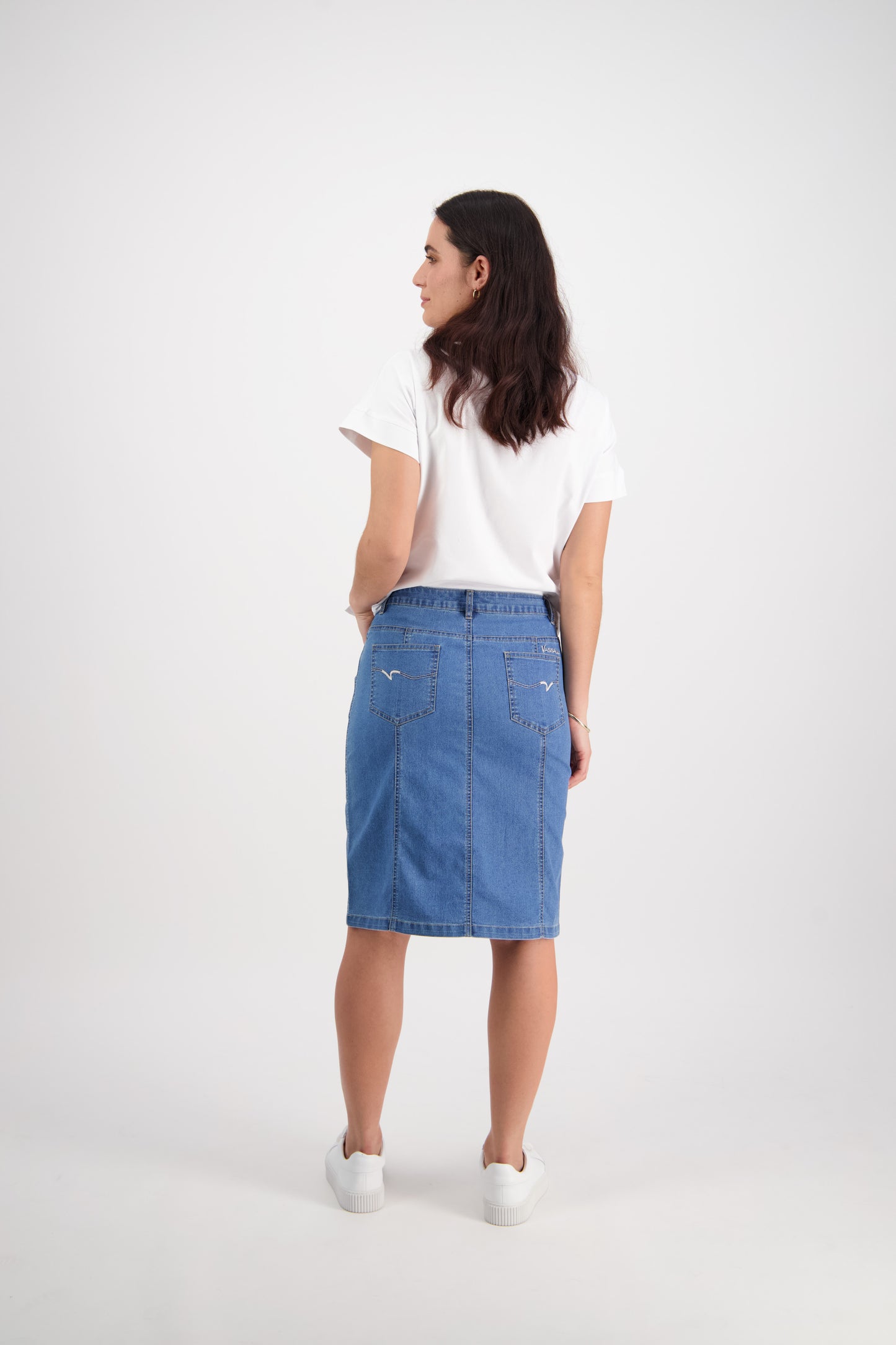 Vassalli - Contrast Stitch Denim Skirt - Light Denim | V372CS
