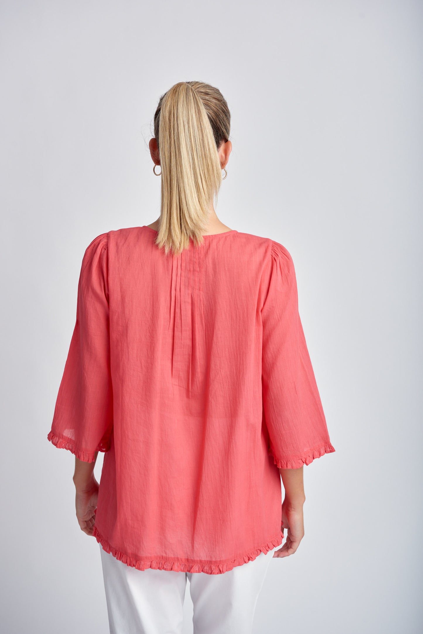 Goondiwindi Cotton - Trapeze Embroidered Top Sachet Coral | G4281