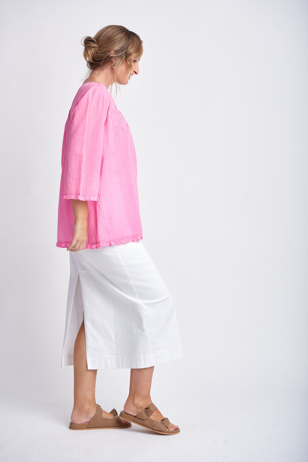 Goondiwindi Cotton - Trapeze Embroidered Top Sachet Pink | G4281