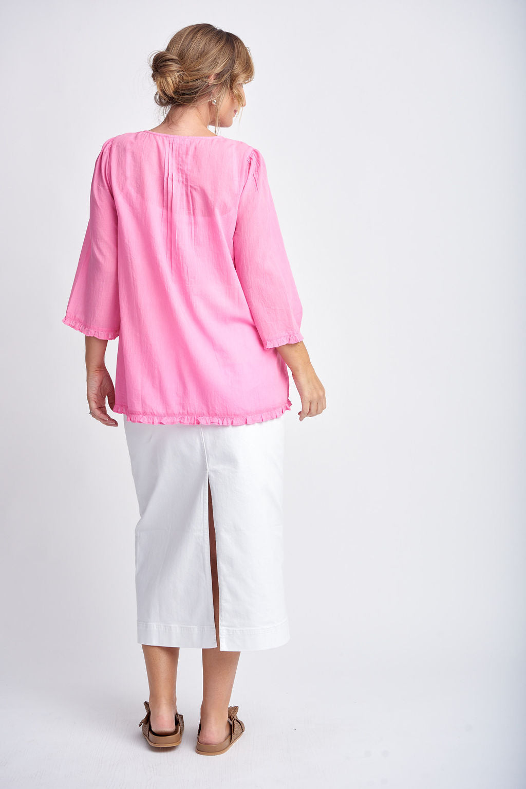 Goondiwindi Cotton - Trapeze Embroidered Top Sachet Pink | G4281