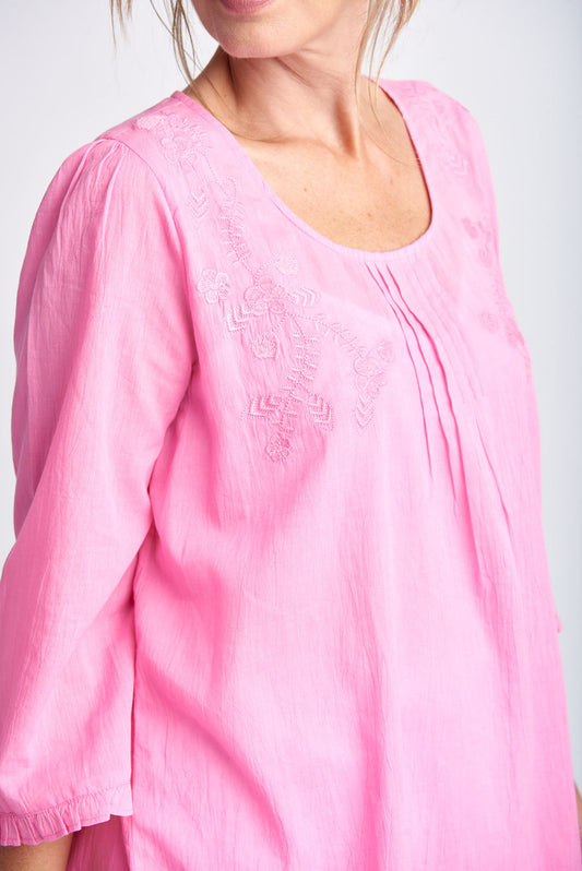 Goondiwindi Cotton - Trapeze Embroidered Top Sachet Pink | G4281