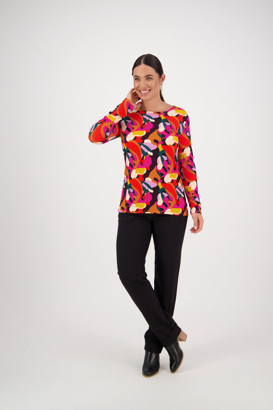 Vassalli - Long Sleeve Round Neck Printed Knit Top Aura | 4310