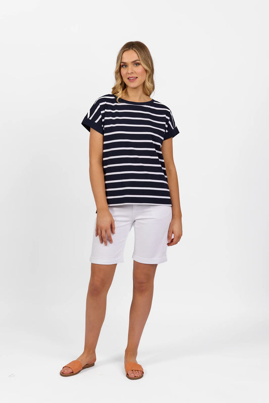 Vassalli - Drop Sleeve Top Ink/White Stripe | 4363S