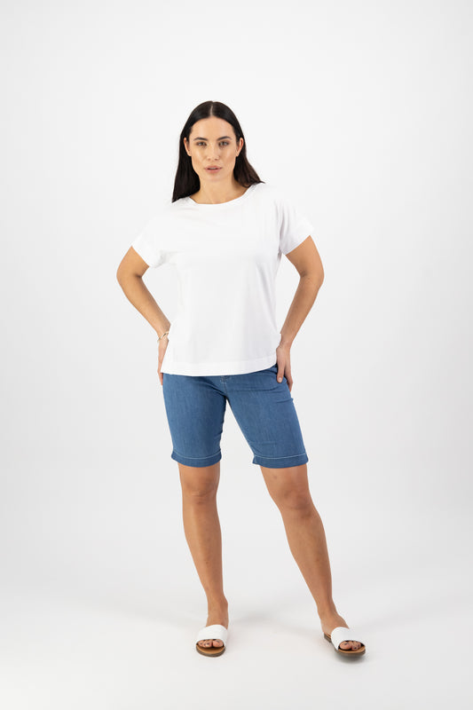 Vassalli - Drop Sleeve Top with Stepped Hem - White | V4363