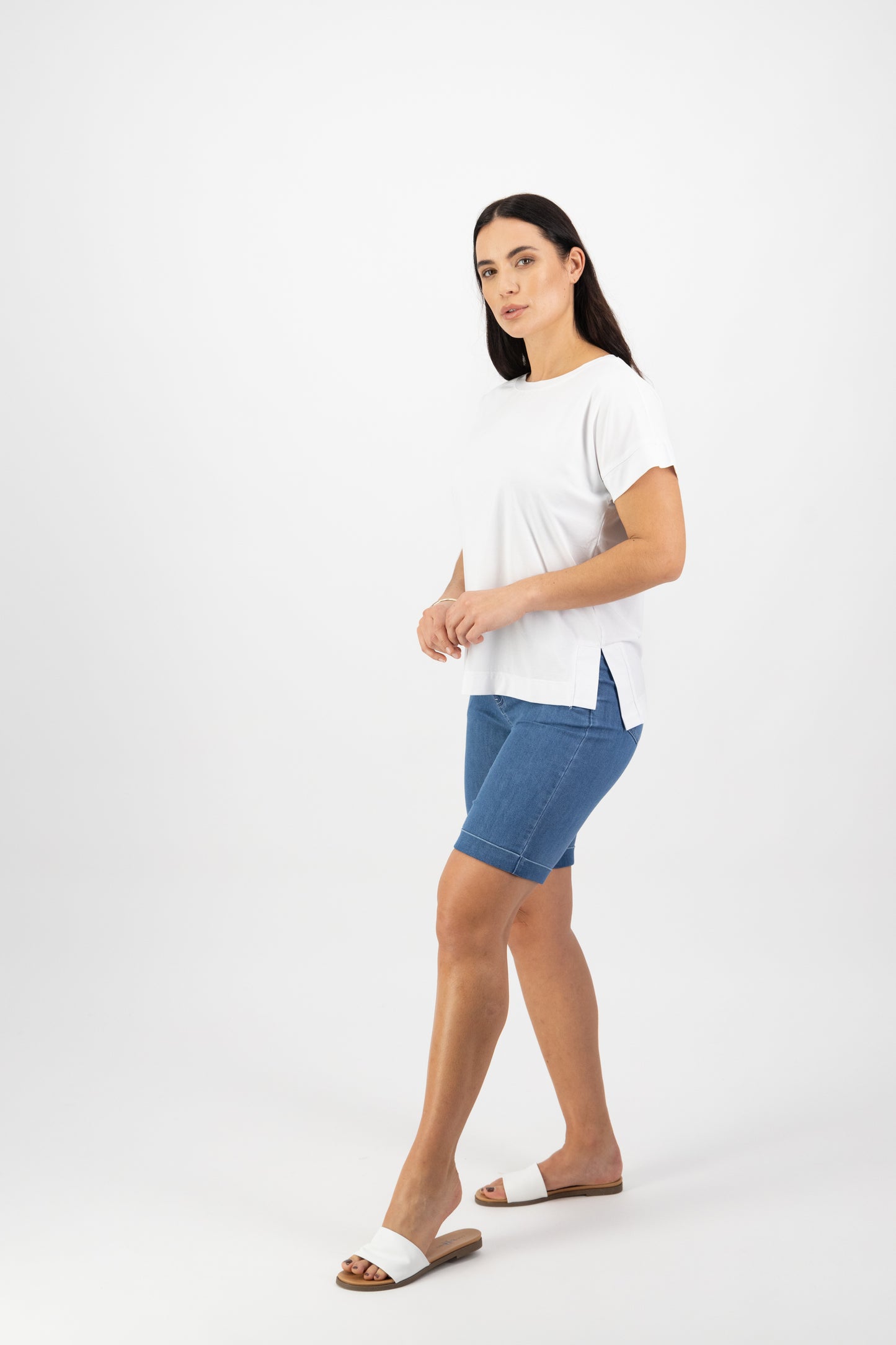 Vassalli - Drop Sleeve Top with Stepped Hem - White | V4363
