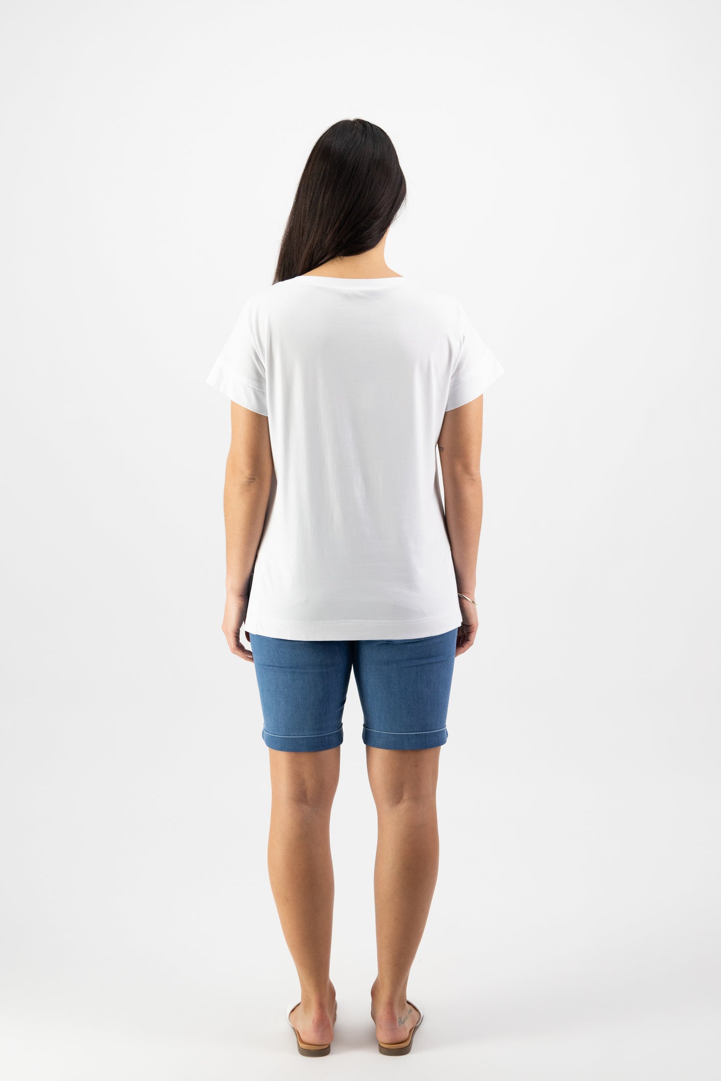 Vassalli - Drop Sleeve Top with Stepped Hem - White | V4363