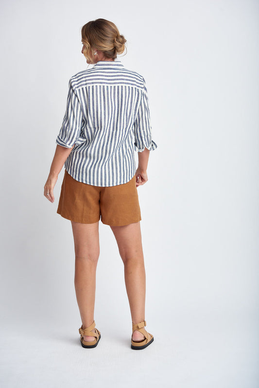 Goondiwindi Cotton - 3/4 Sleeve Stripe Shirt Navy/White | G4396