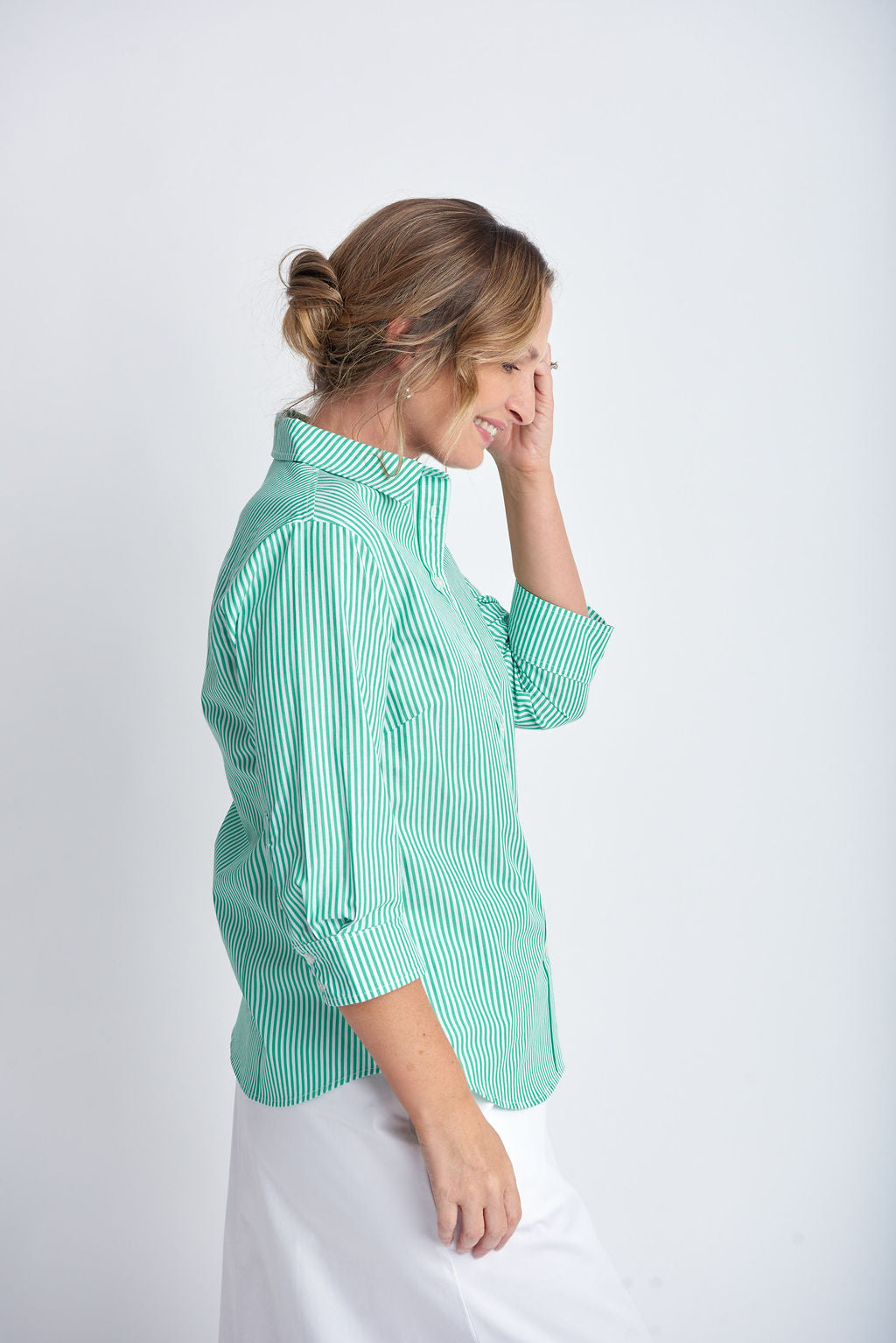Goondiwindi Cotton - 3/4 Sleeve Stripe Shirt Green/White | G4396