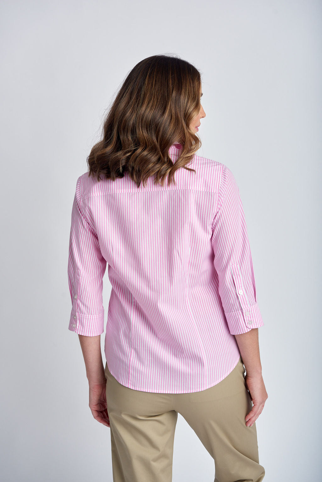 Goondiwindi Cotton - 3/4 Sleeve Stripe Shirt Pink/White | G4396