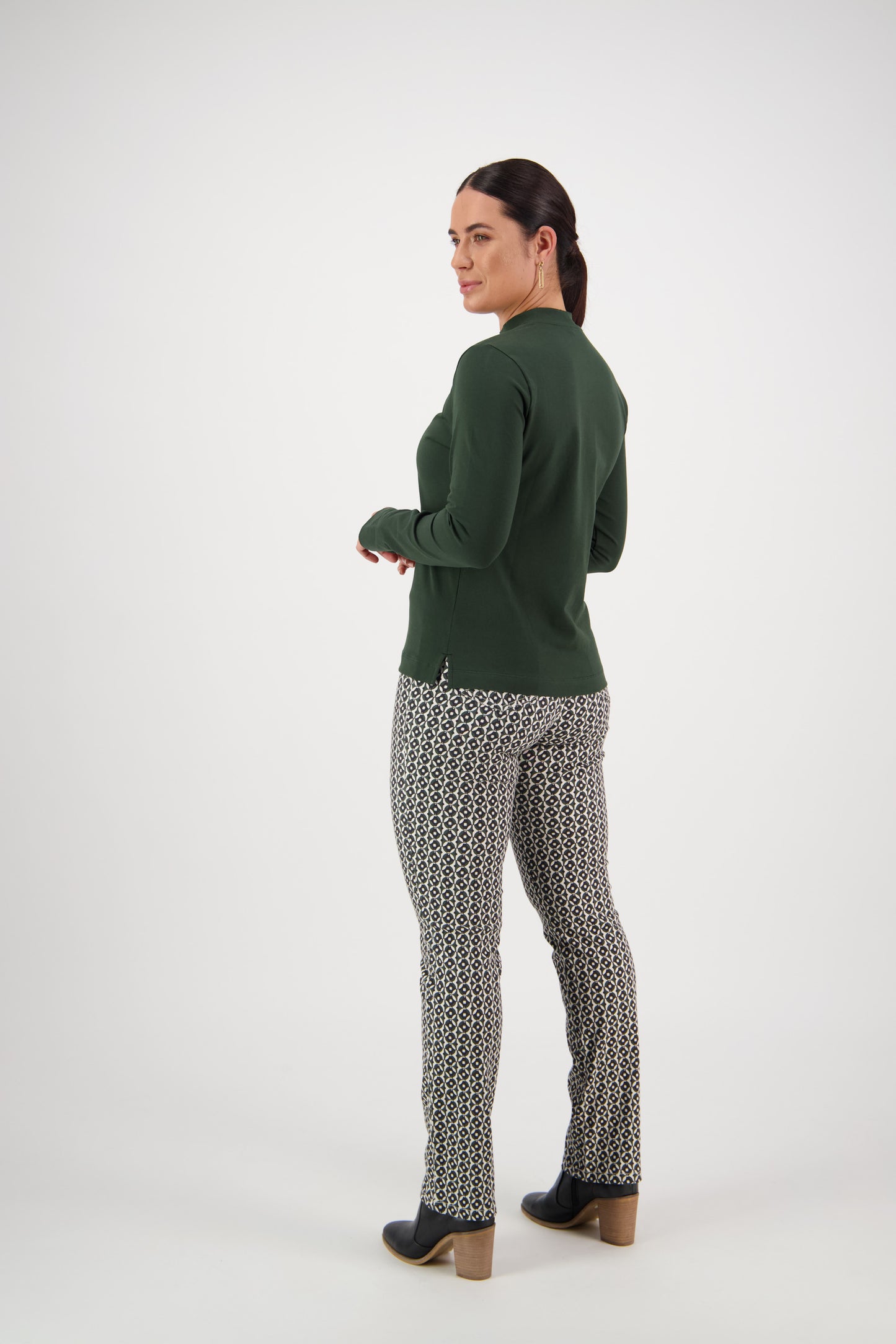 Vassalli - High Neck Top with Side Splits Forest | 4442