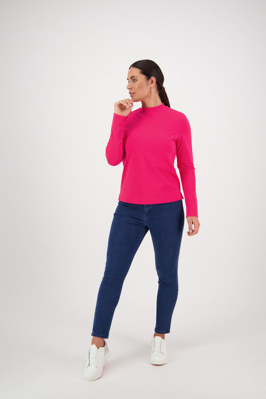 Vassalli - High Neck Top with Side Splits Hot Pink | 4442