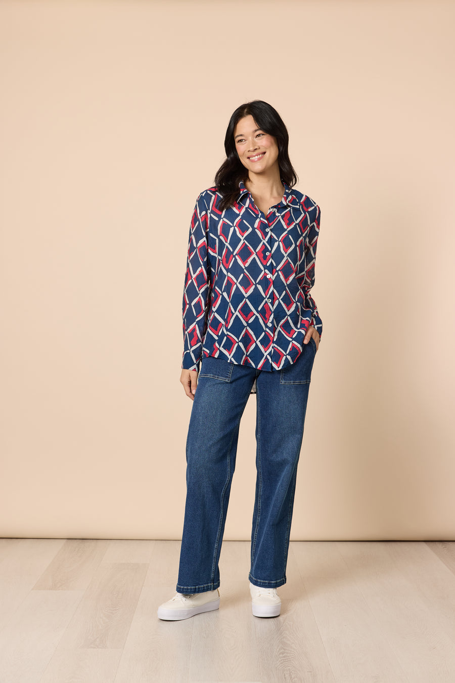 Gordon Smith - Capitol Print Sheer Shirt / Navy Multi 48853
