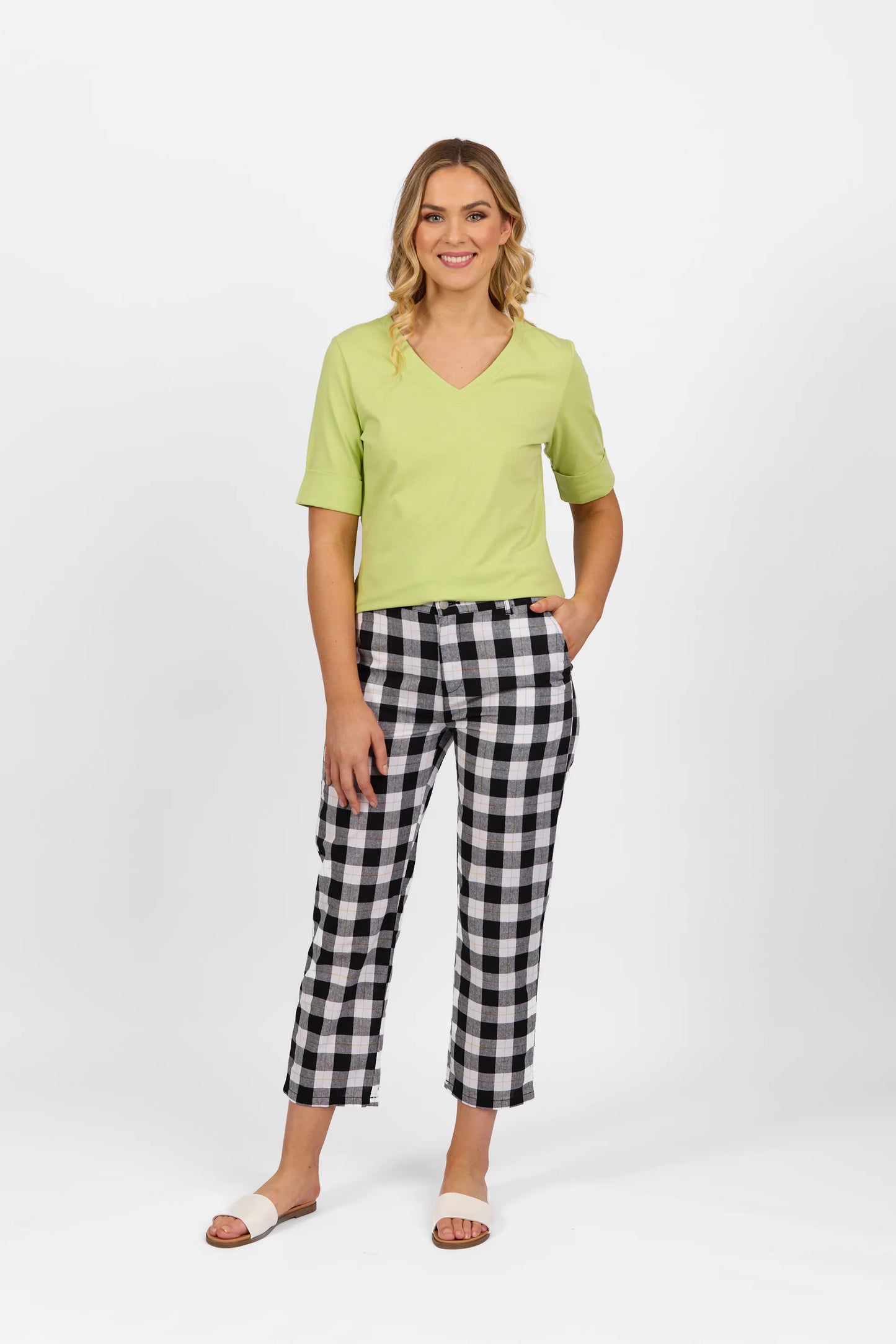 Vassalli - Slim Leg 7/8 Pant Rainbow Check | 5018