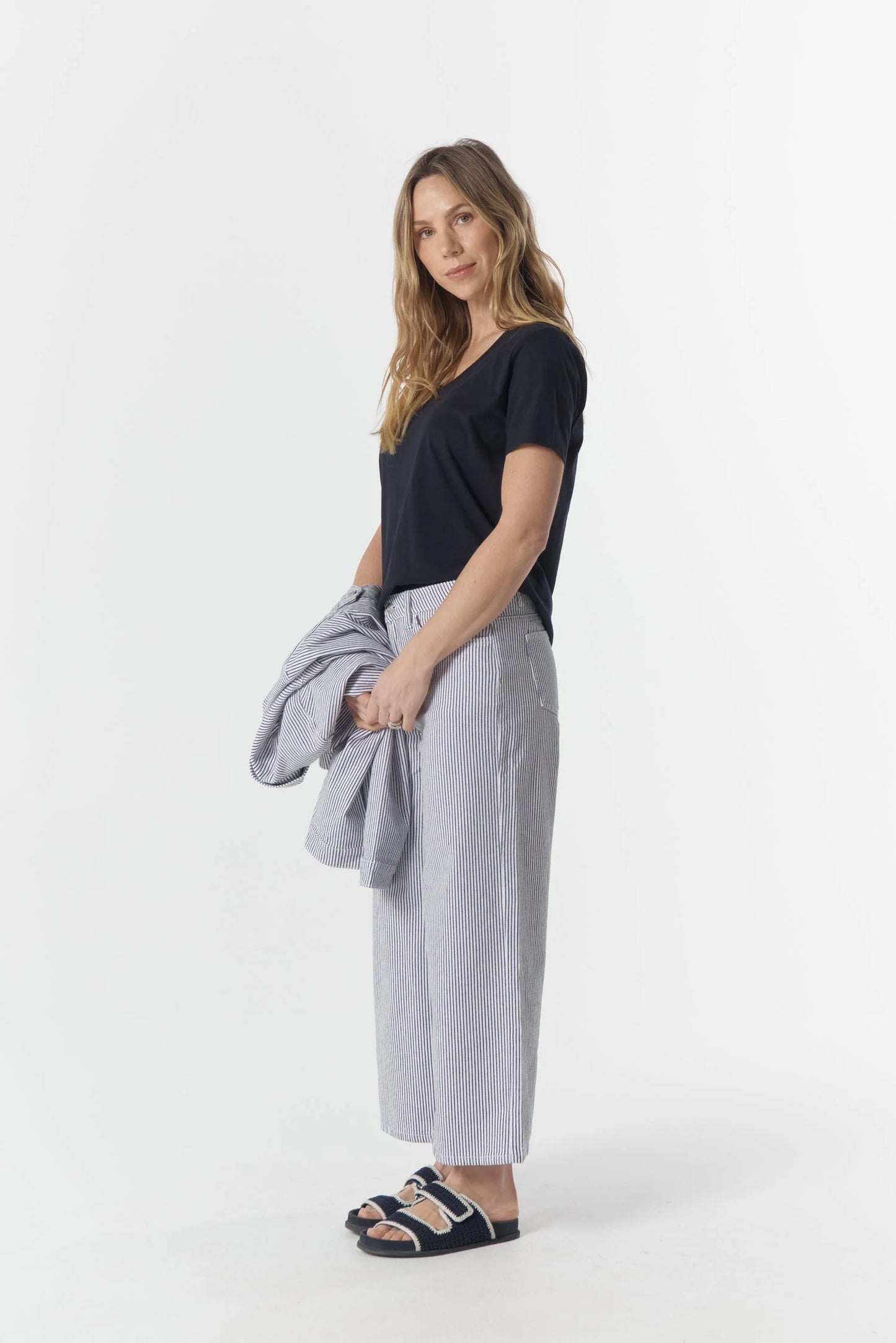 Goondiwindi Cotton - Ankle Wide Leg Stripe Jean G5268