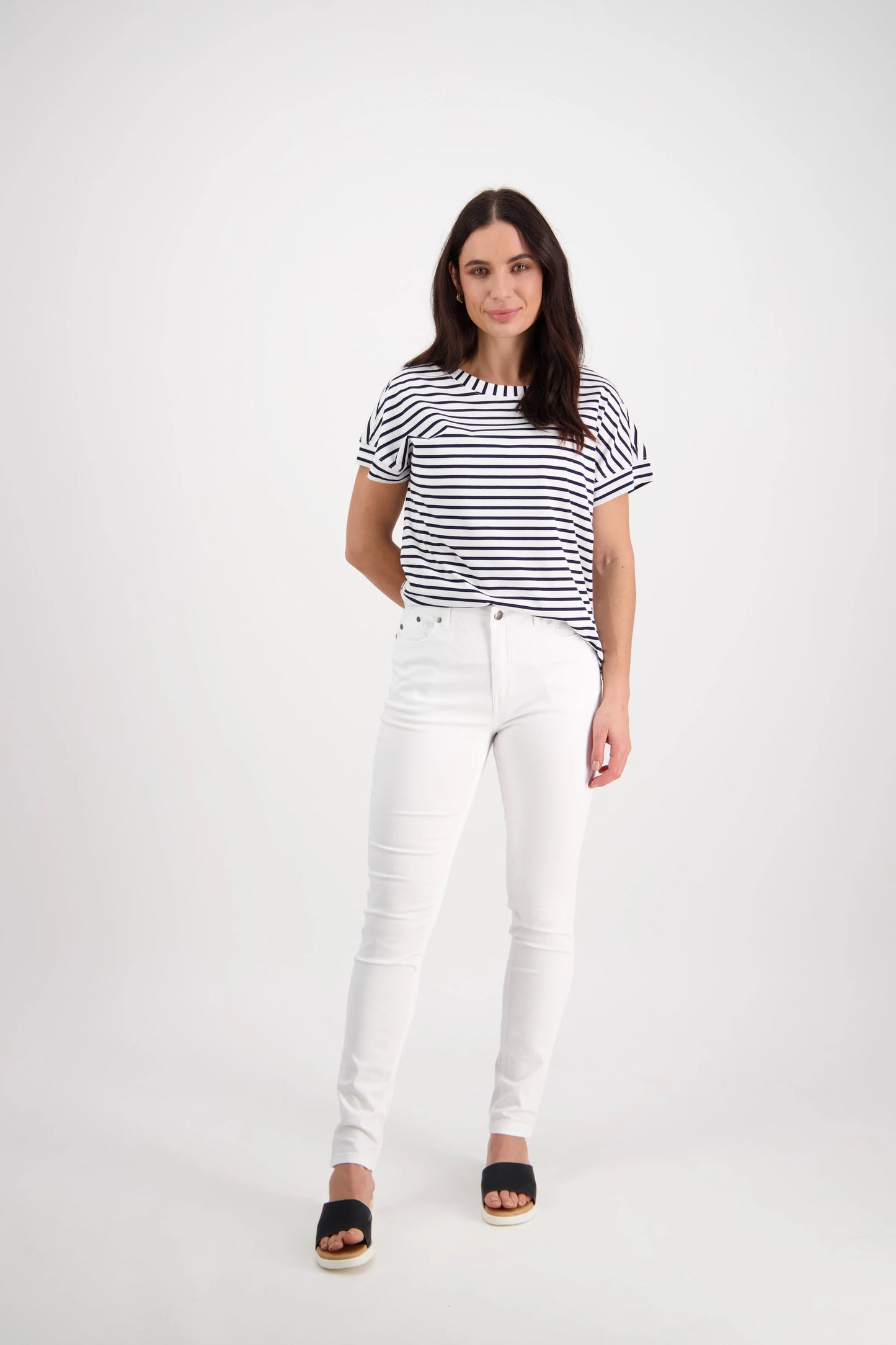 Vassalli - Skinny Leg Full Length Basket Weave Jean White | V5535