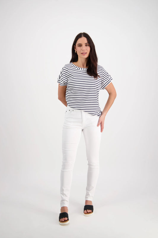 Vassalli - Skinny Leg Full Length Basket Weave Jean White | V5535