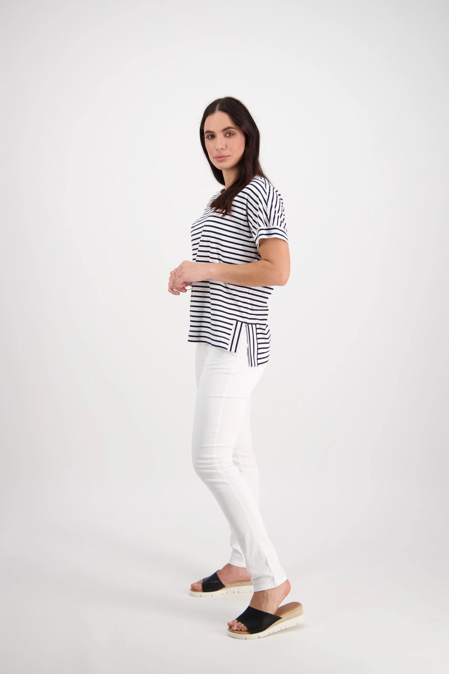 Vassalli - Skinny Leg Full Length Basket Weave Jean White | V5535
