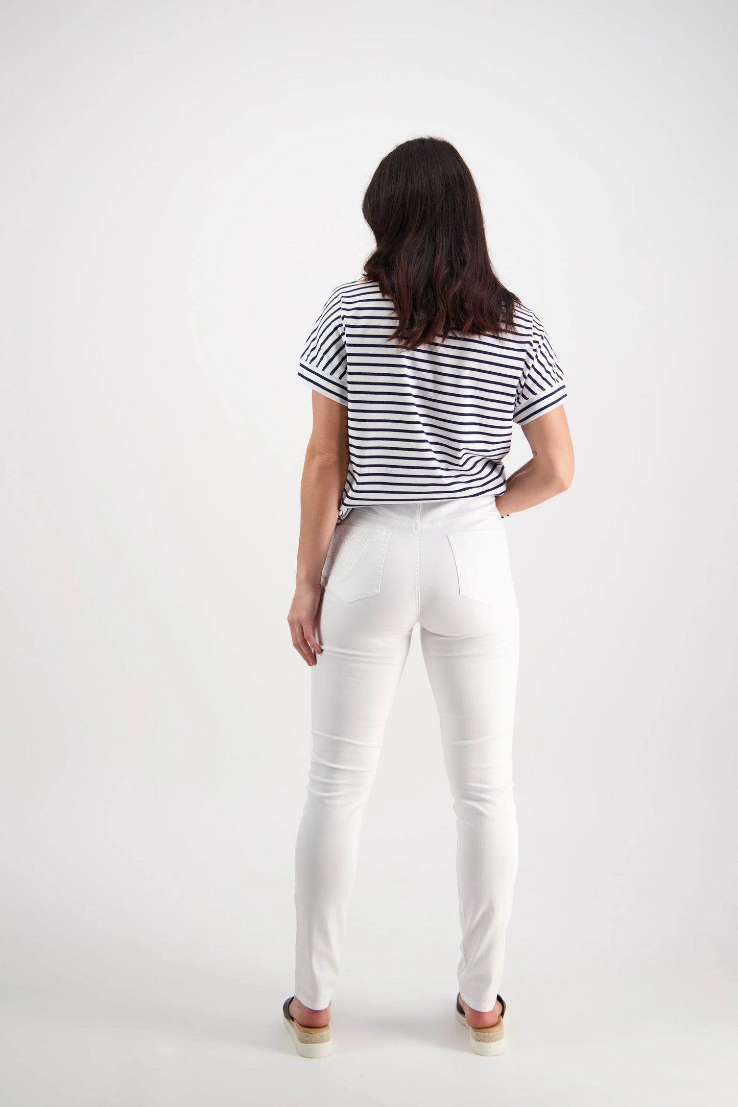 Vassalli - Skinny Leg Full Length Basket Weave Jean White | V5535