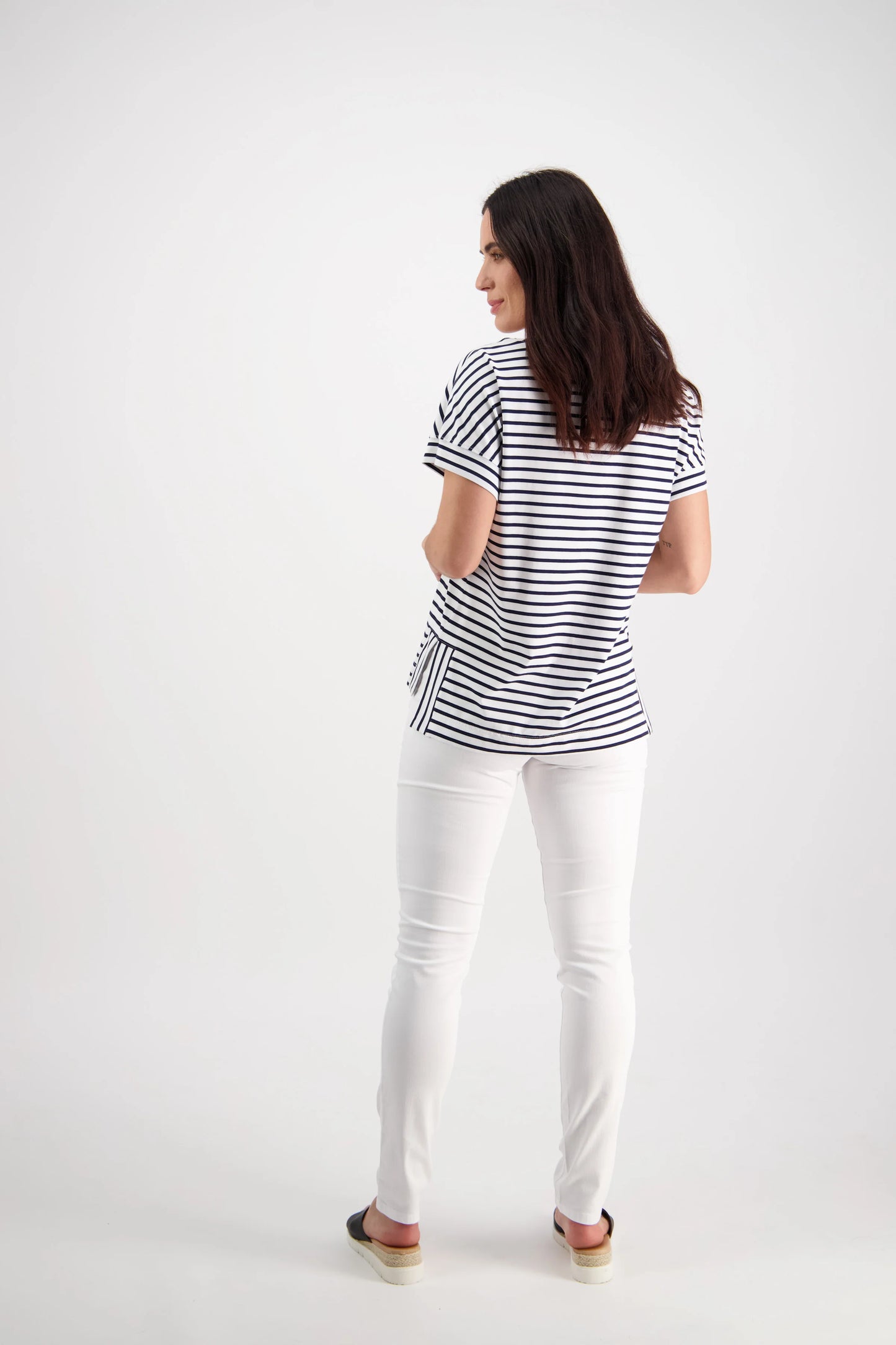 Vassalli - Skinny Leg Full Length Basket Weave Jean White | V5535