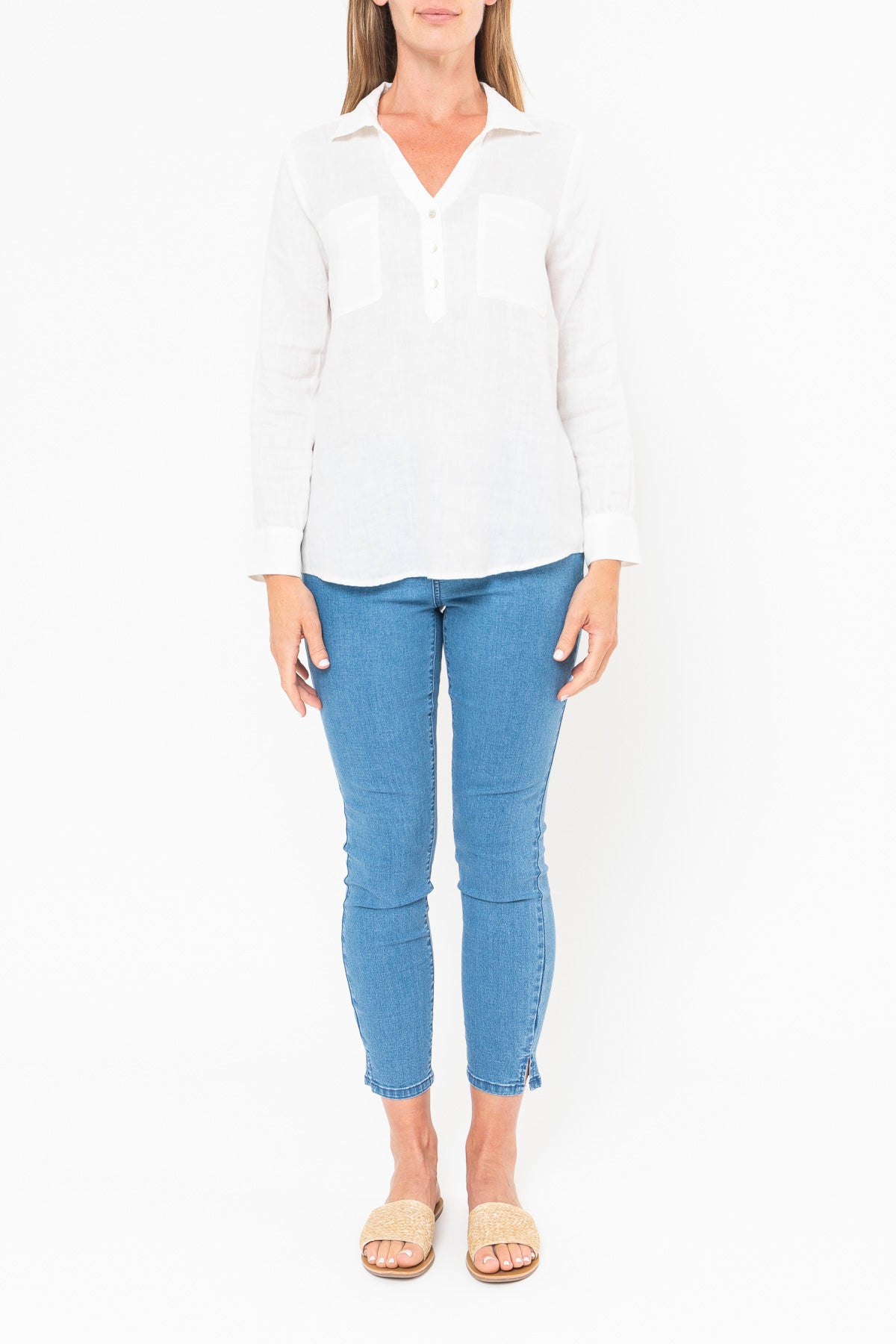 Jump - Placket Front Shirt in White | J3006A