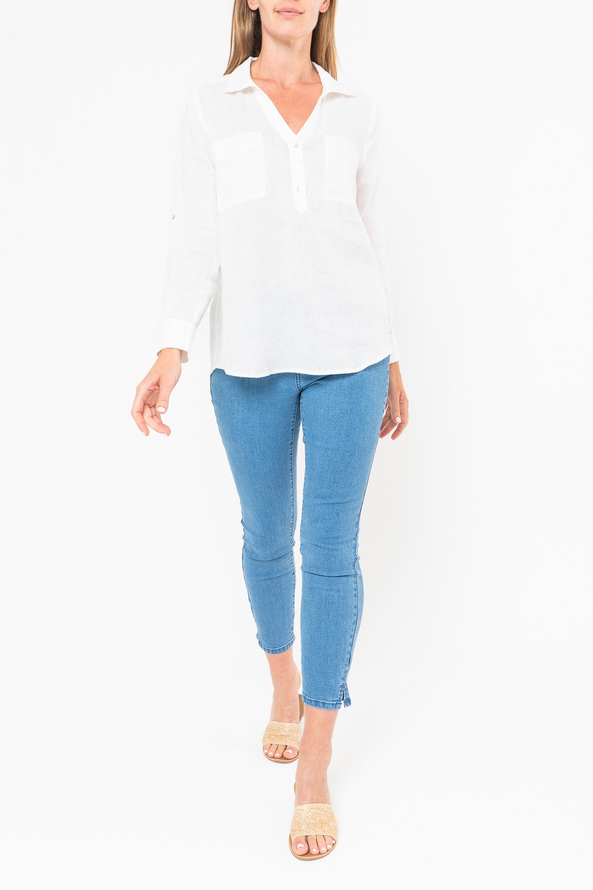 Jump - Placket Front Shirt in White | J3006A