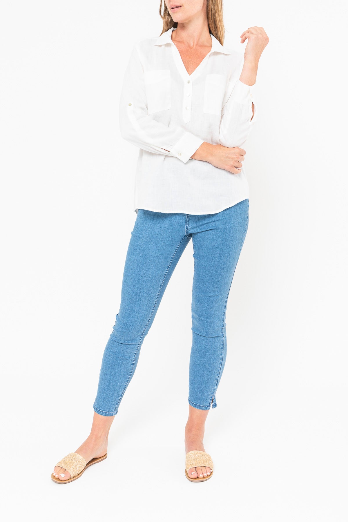 Jump - Placket Front Shirt in White | J3006A