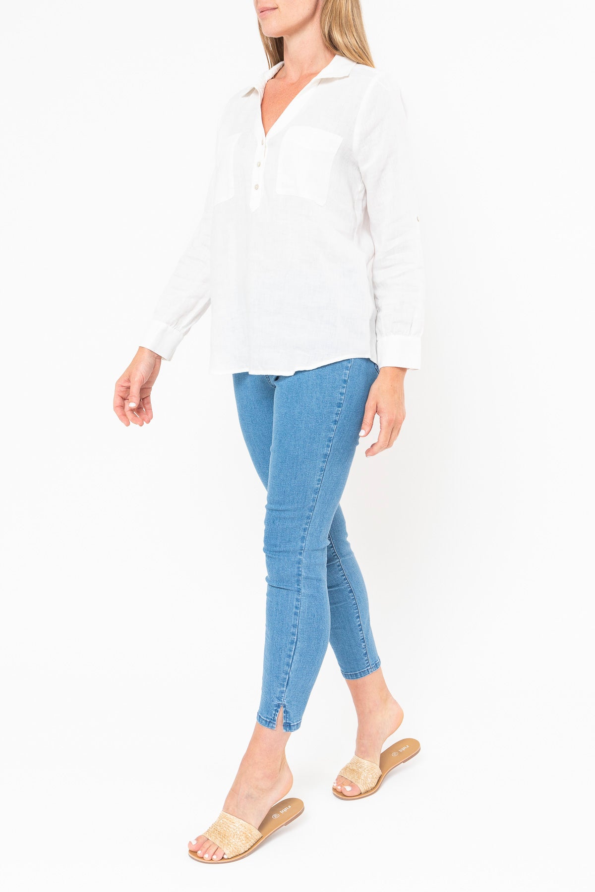 Jump - Placket Front Shirt in White | J3006A