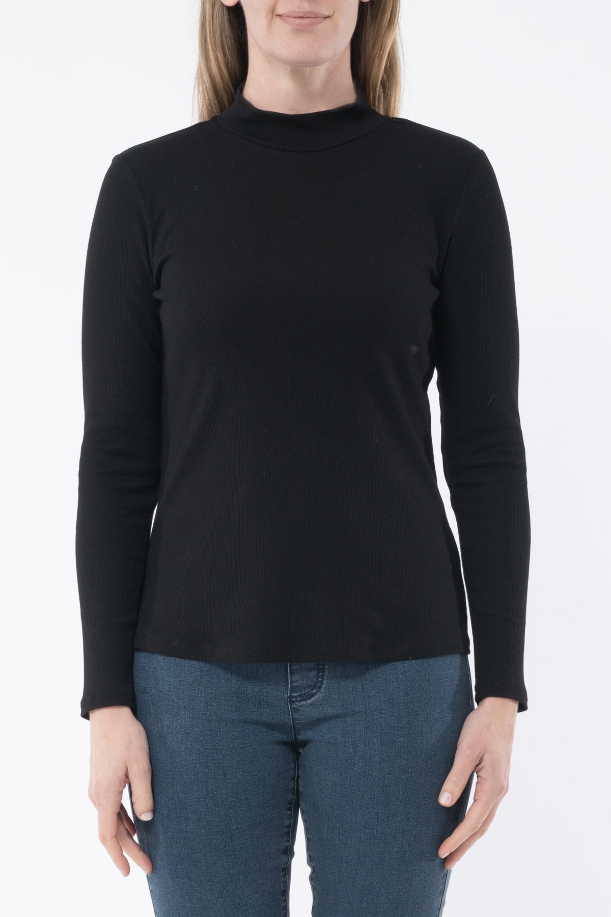 Jump - Rib Mock Neck L/S Tee Black | J2024A