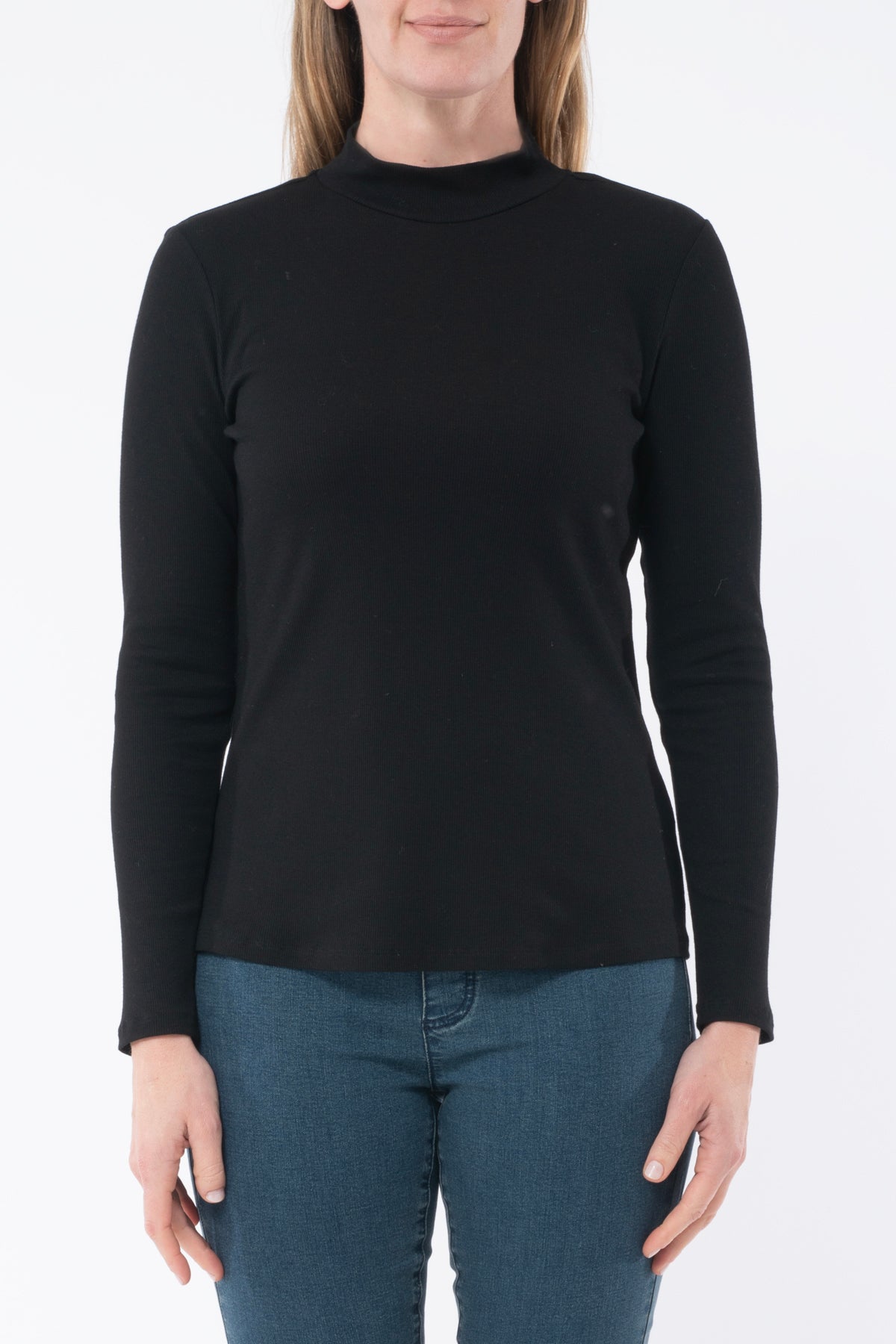 Jump - Rib Mock Neck L/S Tee Black | J2024A