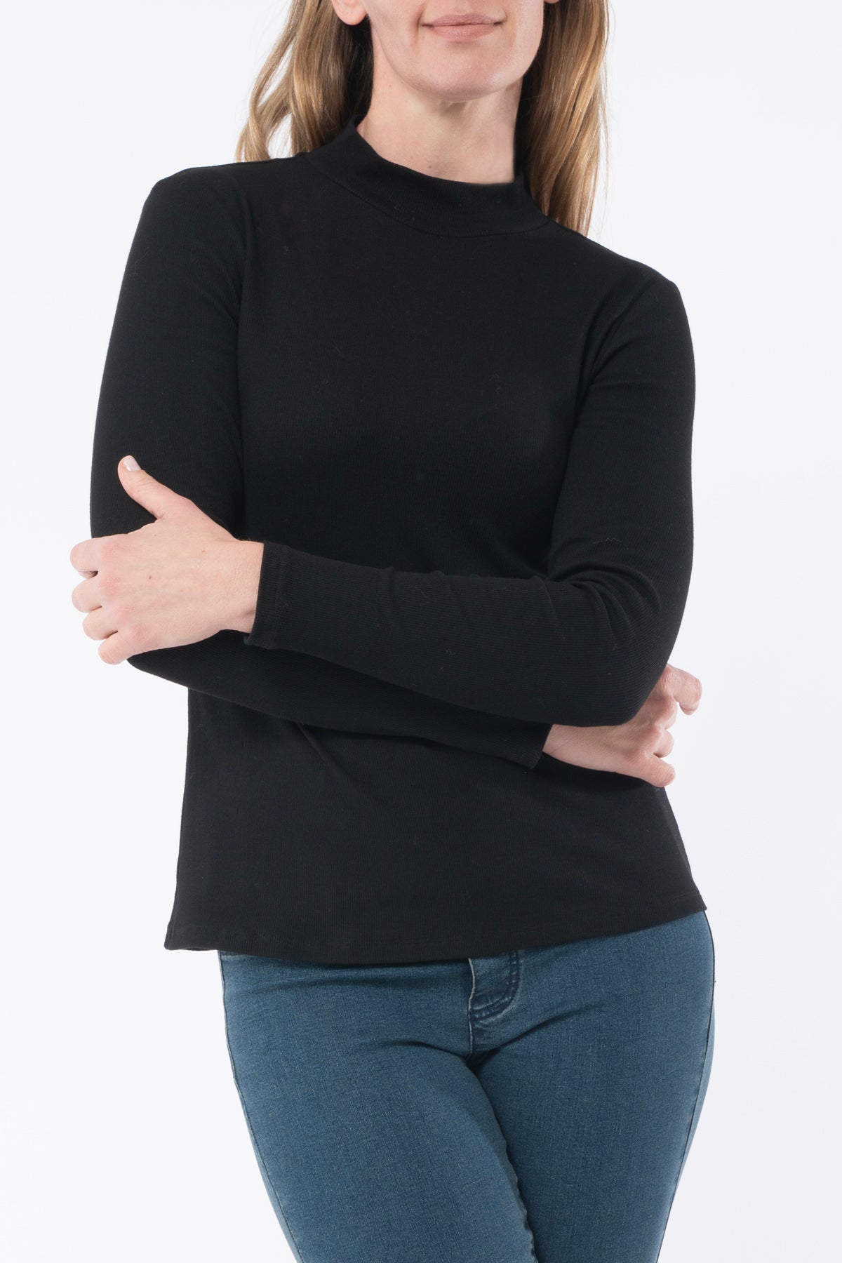 Jump - Rib Mock Neck L/S Tee Black | J2024A