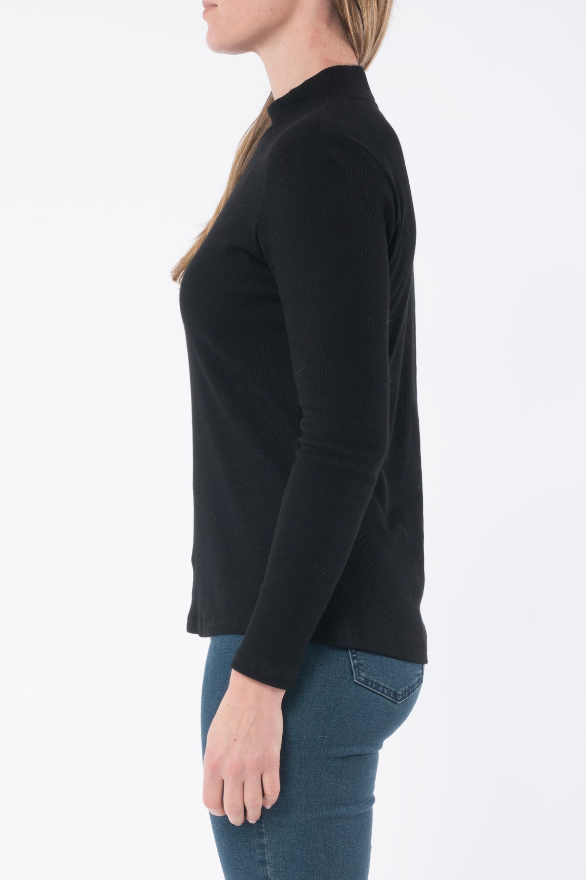 Jump - Rib Mock Neck L/S Tee Black | J2024A