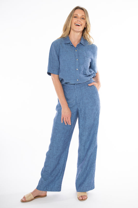 Jump - Fly Front Linen Pant Chambray | J7078A