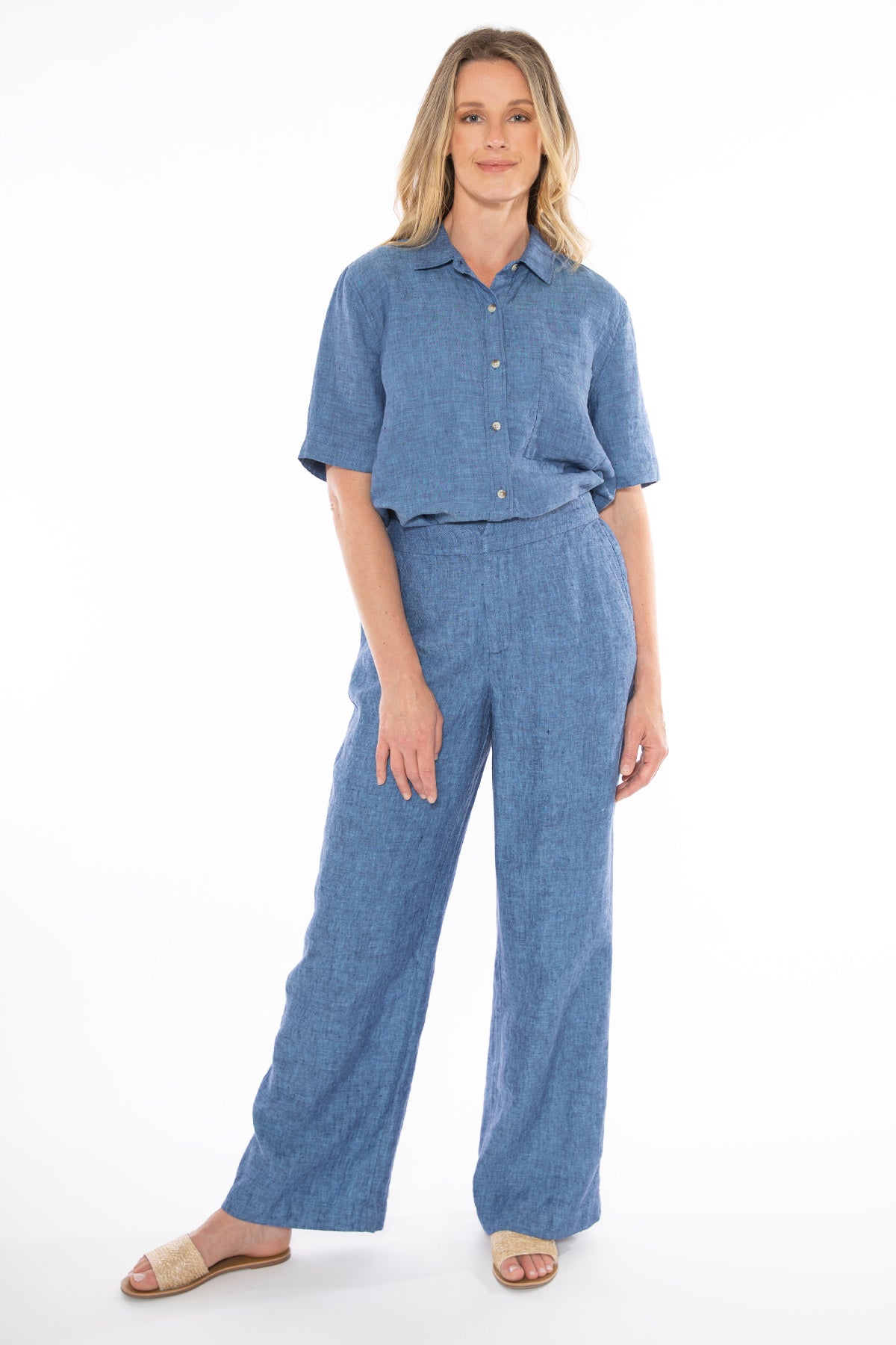 Jump - Fly Front Linen Pant Chambray | J7078A